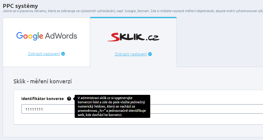 SKlik propojující kód SKlik propojující kód