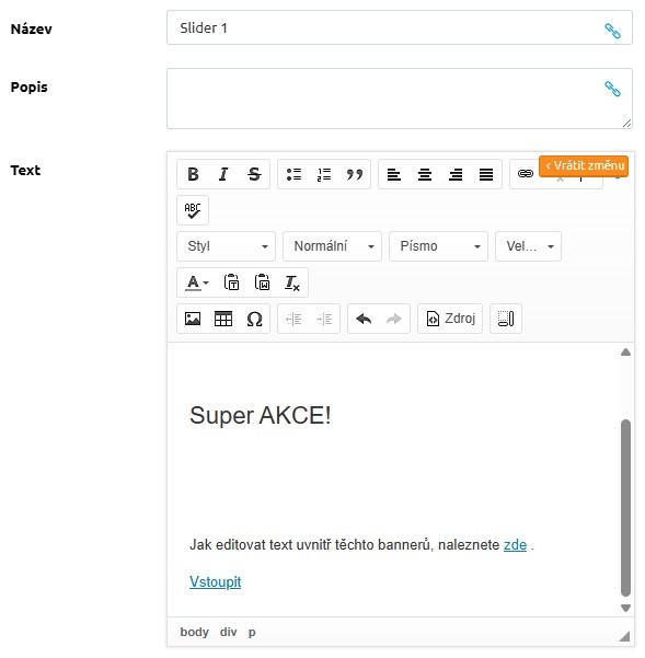 Úvodný slider – administrácia