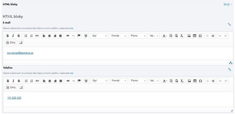 Hlavička – HTML bloky v administrácii