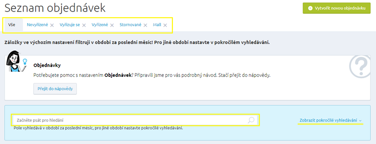 Seznam objednávek